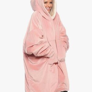 Oversized Pink Hooded Blanket Coat